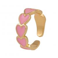 Brass Cuff Finger Ring, Heart, gold color plated, Adjustable & for woman & enamel 20mm 