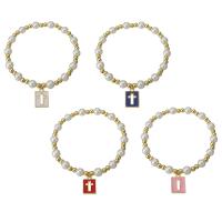 Enamel Brass Bracelets, with Plastic Pearl, gold color plated, with cross pattern & for woman Approx 6.6 Inch 