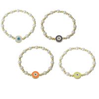 Evil Eye Jewelry Bracelet, Brass, with Plastic Pearl, gold color plated, for woman & enamel Approx 6.8 Inch 