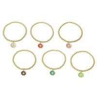 Enamel Brass Bracelets, Flower, gold color plated, for woman Approx 6.6 Inch 