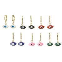 Evil Eye Earrings, Brass, gold color plated, for woman & enamel 20mm 