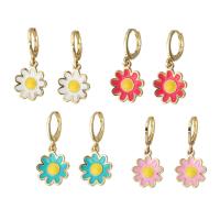 Huggie Hoop Drop Earring, laiton, fleur, Placage de couleur d'or, pour femme & émail, plus de couleurs à choisir, 28mm, Vendu par paire