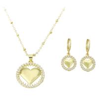 Cubic Zirconia Micro Pave Brass Jewelry Sets, gold color plated, with heart pattern & micro pave cubic zirconia & for woman & hollow Approx 18 Inch 