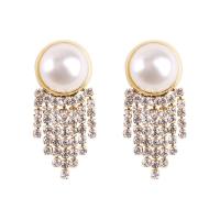 Kunststoff Perle Zink Legierung Ohrring, Zinklegierung, mit Kunststoff Perlen, Modeschmuck & für Frau & mit Strass, 37x17mm, verkauft von Paar