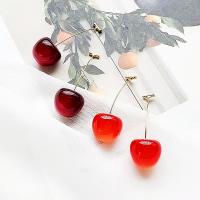 Resin Zinc Alloy Earring, with Resin, Cherry, fashion jewelry & for woman 