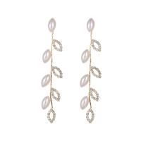 Brass Drop Earring, with Plastic Pearl, fashion jewelry & micro pave cubic zirconia & for woman 