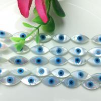 Weiße Lippenschale Perlen, mit Türkis, poliert, DIY & böser Blick- Muster, gemischte Farben, 6x12mm, verkauft von PC
