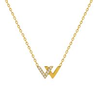 Titanium Steel Necklace, titanium steel lobster clasp, for woman & with rhinestone, golden cm 