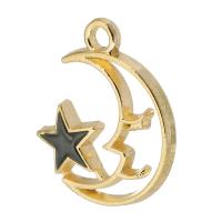 Zinc Alloy Enamel Pendants, Moon and Star, gold color plated, Unisex & hollow, black Approx 2mm, Approx 