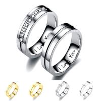 Couple Finger Rings, 201 Stainless Steel, Vacuum Ion Plating, Unisex  & with rhinestone 6mm 