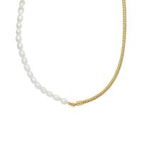 Natural Freshwater Pearl Necklace, Titanium Steel, with Freshwater Pearl, with 1.97inch extender chain, 18K gold plated, fashion jewelry & for woman, golden, 3mm,5mm Approx 15.75 Inch 