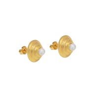 Titanium Steel Earrings, with Plastic Pearl, 18K gold plated, fashion jewelry & for woman, golden, 13mm 