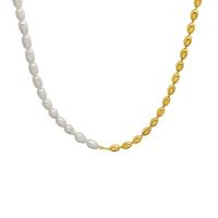 Natural Freshwater Pearl Necklace, Titanium Steel, with Freshwater Pearl, with 3.15inch extender chain, 18K gold plated, fashion jewelry & for woman, golden, 4mm,5mm Approx 16.14 Inch 