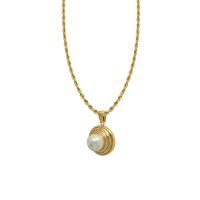 Titanium Steel Jewelry Necklace, with Plastic Pearl, with 1.97inch extender chain, 18K gold plated, fashion jewelry & for woman, golden, 2mm,19*12mm Approx 15.75 Inch 