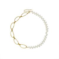 Natural Freshwater Pearl Necklace, Titanium Steel, with Freshwater Pearl, with 1.97inch extender chain, 18K gold plated, fashion jewelry & for woman, golden, 13mm,9mm Approx 14.57 Inch 