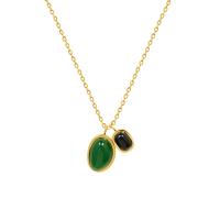 Titanium Steel Jewelry Necklace, with Green Agate, with 1.97inch extender chain, Vacuum Ion Plating, fashion jewelry & for woman 10*13mm,7*8mm Approx 15.75 Inch 