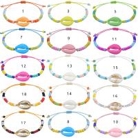 Glass Seed Beads Bracelets, Seedbead, with Waxed Nylon Cord & Shell, Round, handmade, Adjustable & fashion jewelry & for woman cm 
