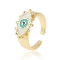 Evil Eye Jewelry Finger Ring, Brass, gold color plated, for woman & enamel, 22mm 