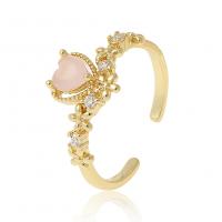 Cubic Zirconia Micro Pave Brass Finger Ring, Heart, gold color plated, Adjustable & micro pave cubic zirconia & for woman & enamel, 21mm 