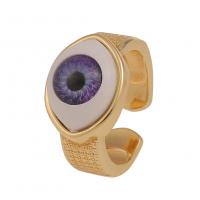 Brass Cuff Finger Ring, Eye, gold color plated, Adjustable & for woman & enamel 23mm 
