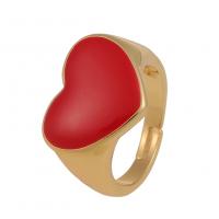 Brass Finger Ring, Heart, gold color plated, Adjustable & for woman & enamel 21mm 