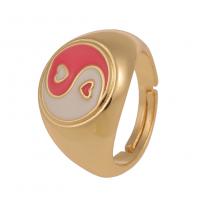 Brass Finger Ring, gold color plated, Adjustable & ying yang & Unisex & enamel 23mm 