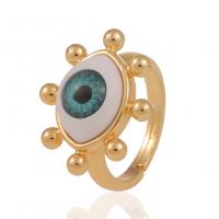 Evil Eye Jewelry Finger Ring, Brass, gold color plated, Adjustable & Unisex & enamel, 21mm 