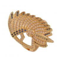 Cubic Zirconia Micro Pave Brass Finger Ring, Wing Shape, gold color plated, Adjustable & Unisex & micro pave cubic zirconia 22mm 