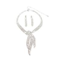 Rhinestone Zinc Alloy Jewelry Set, earring & necklace, zinc alloy lobster clasp, zinc alloy post pin, for woman & with rhinestone 52mm cm 