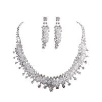 Crystal Jewelry Sets, Zinc Alloy, earring & necklace, with Crystal, zinc alloy lobster clasp, zinc alloy post pin, for woman, white 