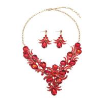 Crystal Jewelry Sets, Zinc Alloy, earring & necklace, with Crystal, zinc alloy lobster clasp, zinc alloy post pin, for woman 48mm cm 