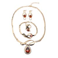 Rhinestone Zinc Alloy Jewelry Set, Stud Earring & finger ring & bracelet & necklace, with Natural Stone, zinc alloy lobster clasp, zinc alloy post pin, for woman & with rhinestone, mixed colors 