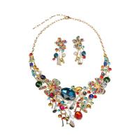 Crystal Jewelry Sets, Zinc Alloy, earring & necklace, with Crystal, zinc alloy lobster clasp, zinc alloy post pin, for woman, mixed colors, 55mm cm 