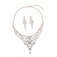 Rhinestone Zinc Alloy Jewelry Set, earring & necklace, zinc alloy lobster clasp, zinc alloy post pin, for woman & with rhinestone, mixed colors, 15-50mm cm 