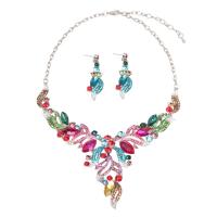 Crystal Jewelry Sets, Zinc Alloy, earring & necklace, with Crystal, zinc alloy lobster clasp, zinc alloy post pin, for woman & with rhinestone 55mm cm 