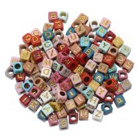 Acryl Alphabet Perlen, Quadrat, plattiert, DIY, keine, 6x6mm, 100PCs/Tasche, verkauft von Tasche