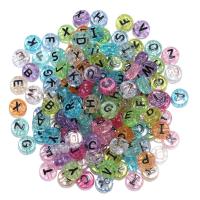 Acryl Alphabet Perlen, rund, plattiert, DIY, gemischte Farben, 6x10mm, 100PCs/Tasche, verkauft von Tasche