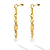 Titanium Steel Drop Earring, with Plastic Pearl, titanium post pin, for woman 