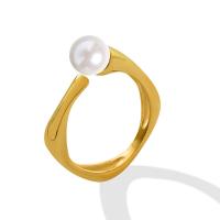 Titanium Steel Cuff Finger Ring, with Plastic Pearl, plated, Adjustable & for woman 3mm, US Ring 