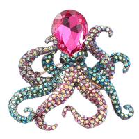 Rhinestone Zinc Alloy Brooch, Octopus, fashion jewelry & for woman & with glass rhinestone & with rhinestone, multi-colored 
