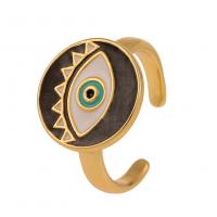 Brass Cuff Finger Ring, Eye, gold color plated, Adjustable & for woman & enamel 21mm 