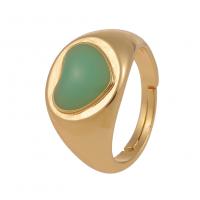 Brass Open Finger Ring, Heart, gold color plated, Adjustable & for woman & enamel 21mm 