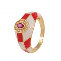 Cubic Zircon Brass Finger Ring, gold color plated, Adjustable & micro pave cubic zirconia & for woman & enamel 23mm 