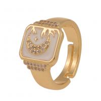 Cubic Zirconia Micro Pave Brass Finger Ring, gold color plated, Adjustable & Unisex & micro pave cubic zirconia & enamel 21mm 