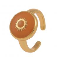 Brass Cuff Finger Ring, gold color plated, Adjustable & for woman & enamel 21mm 
