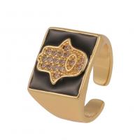 Brass Cuff Finger Ring, gold color plated, Adjustable & Unisex & micro pave cubic zirconia & enamel 