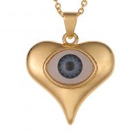 Brass Jewelry Necklace, Heart, gold color plated, with eye pattern & Unisex & enamel Approx 17.7 Inch 