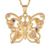 Cubic Zircon Micro Pave Brass Necklace, Butterfly, gold color plated & micro pave cubic zirconia & for woman, multi-colored Approx 17.7 Inch 