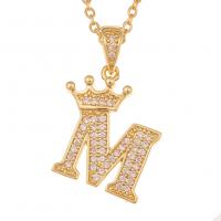 Cubic Zircon Micro Pave Brass Necklace, Letter, gold color plated, Unisex & micro pave cubic zirconia Approx 17.7 