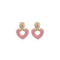 Zinc Alloy Rhinestone Drop Earring, Heart, gold color plated, stoving varnish & for woman & with rhinestone & hollow 